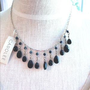Carolee Necklace Black Stones Silver 16" Necklace